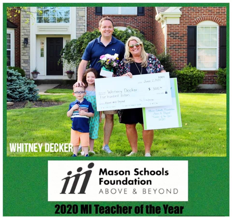 Whitney Decker with her family and award