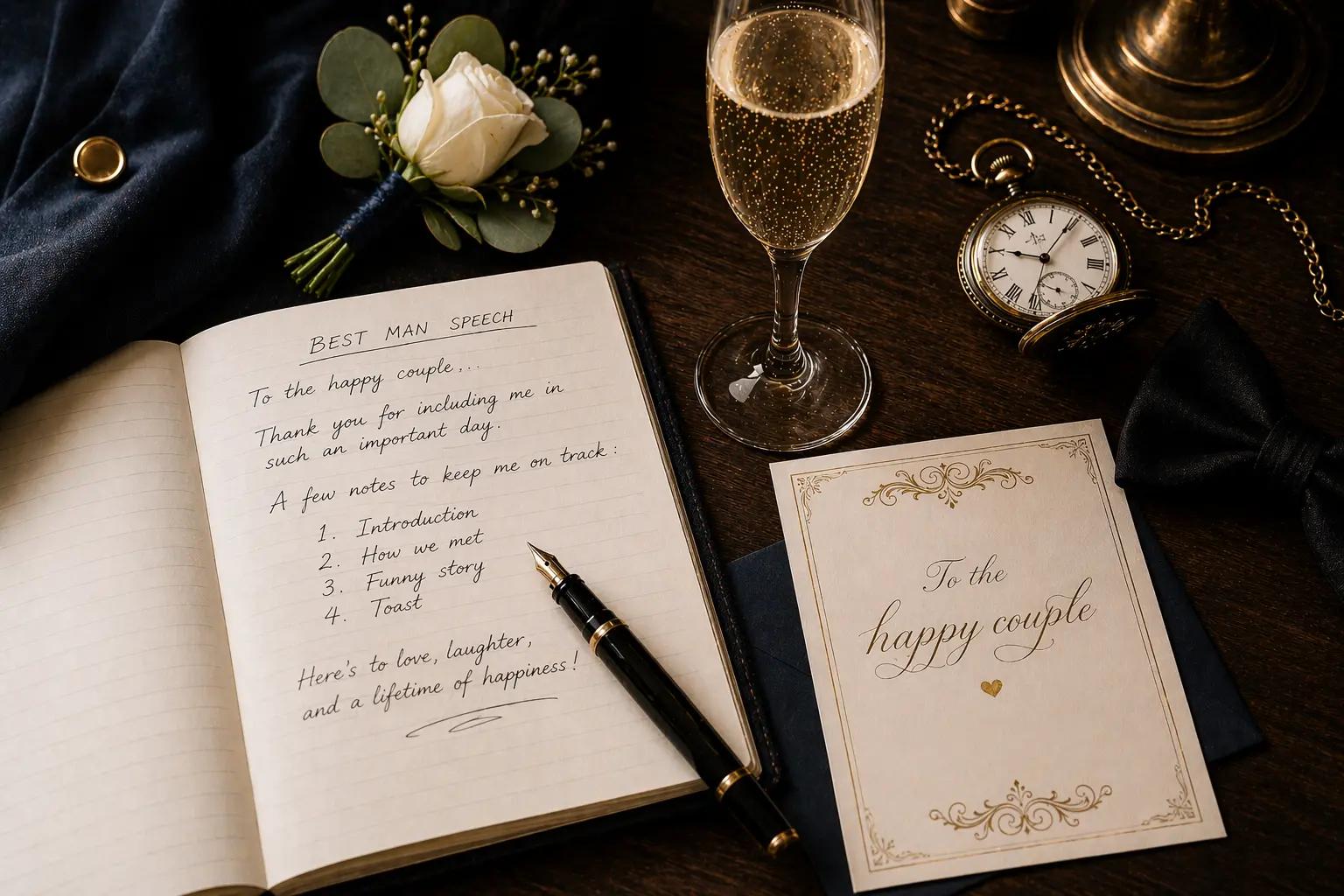 Best man giving a wedding speech with a microphone and raising a glass