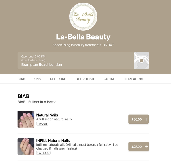 La bella beauty booking page