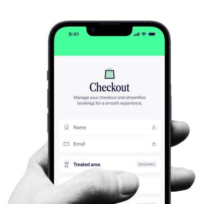 a hand is holding a cell phone that says checkout on the screen