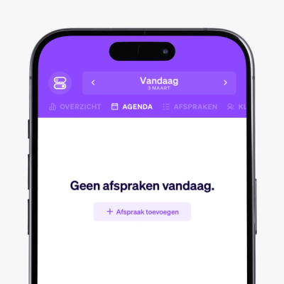 a phone with a purple screen that says geen afspraaken vandaag
