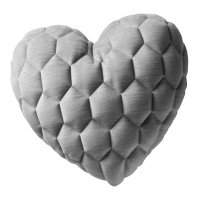 a grey heart shaped pillow on a white background