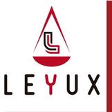 a logo for leyux with a red triangle and a black letter l