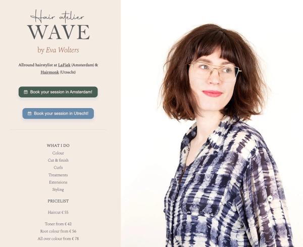 Example of Eva's website where people can easily book a hair appointment online