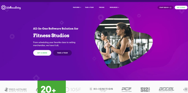 a website for wellness living shows a woman running on a treadmill