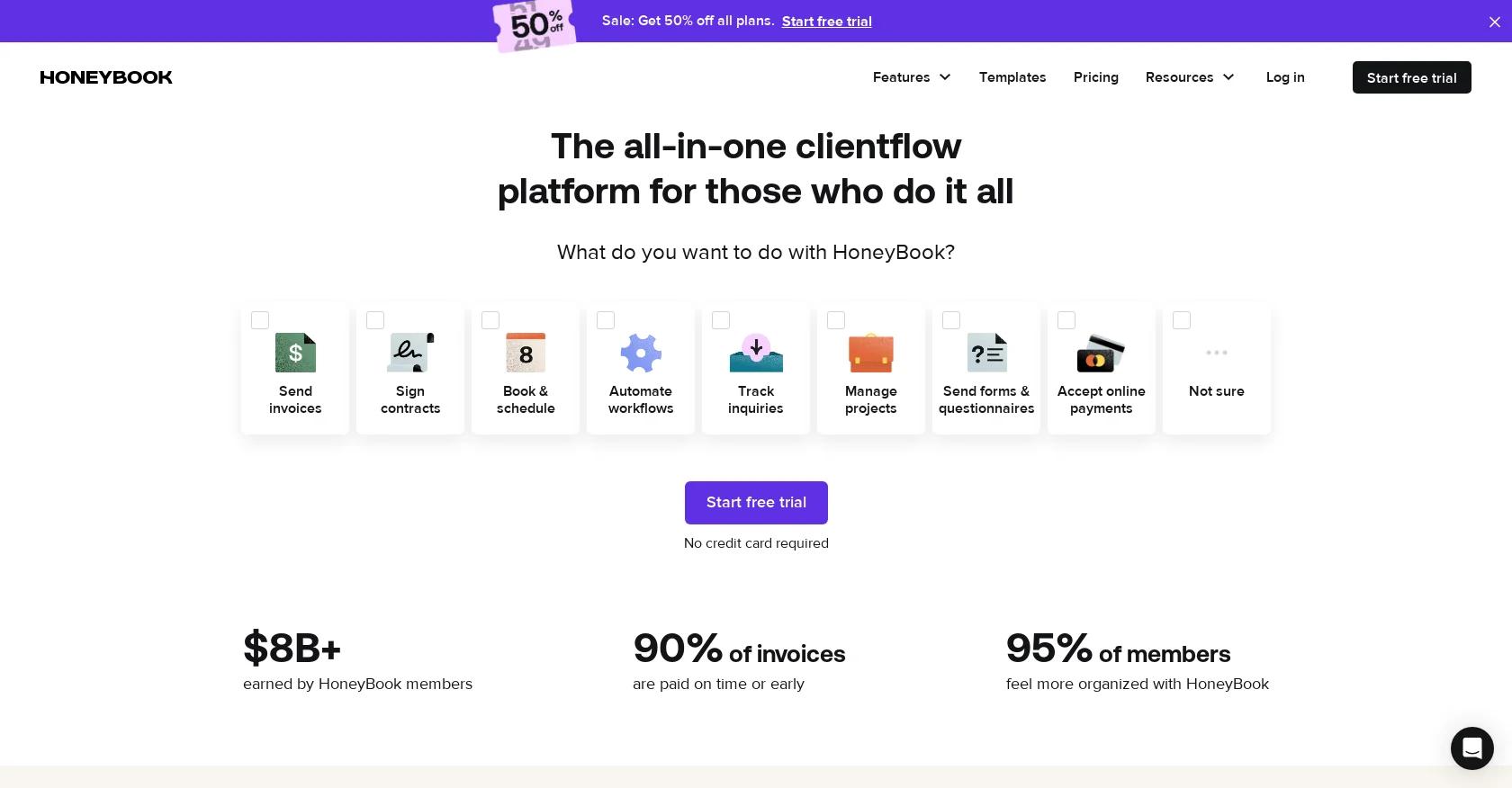 Screenshot of honeybook