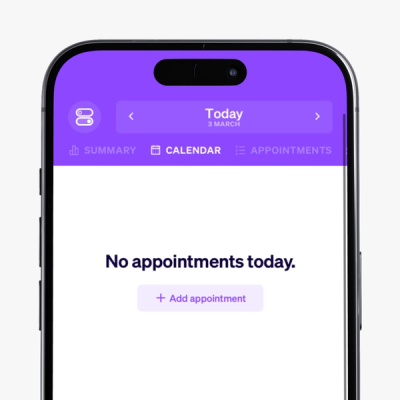 a phone screen shows that there are no appointments today