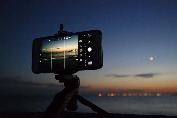Mobile phone camera on tripod at night