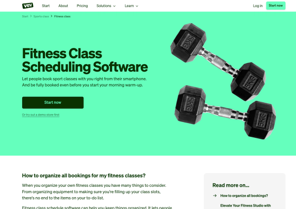 a screenshot of the fitness class scheduling software website