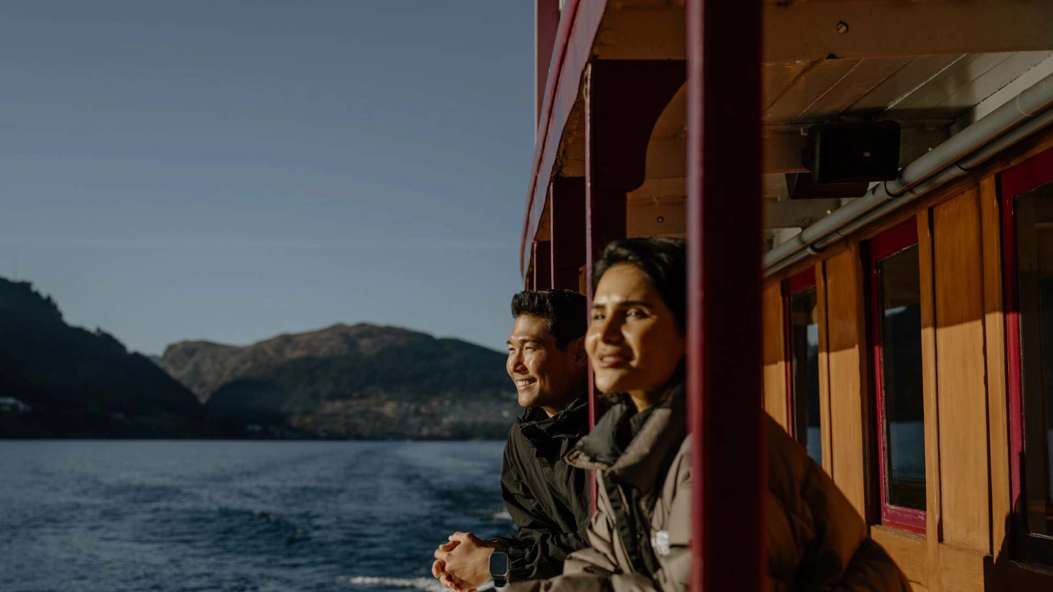 Woman and man on the Earnslaw boat in Queenstown