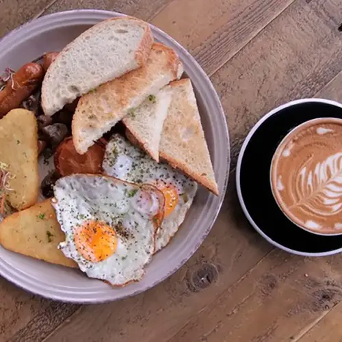 Cooked breakfast and coffee