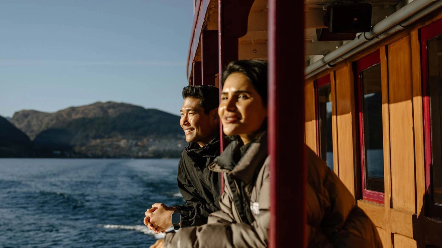Two people on the Earnslaw boat in Queenstown