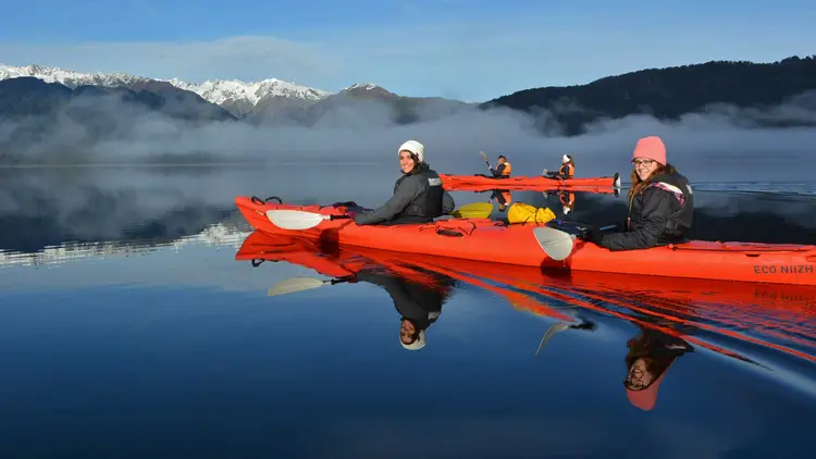 Two people kayaking at Franz Josef