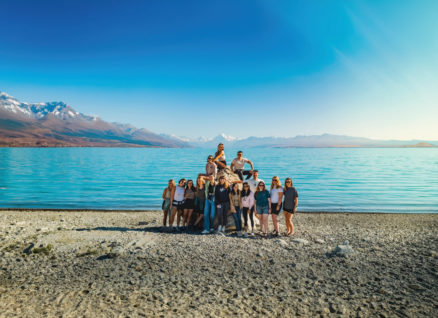 a group wide shot at nz beach