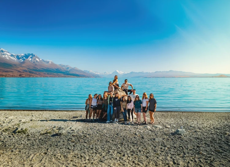 a group wide shot at nz beach