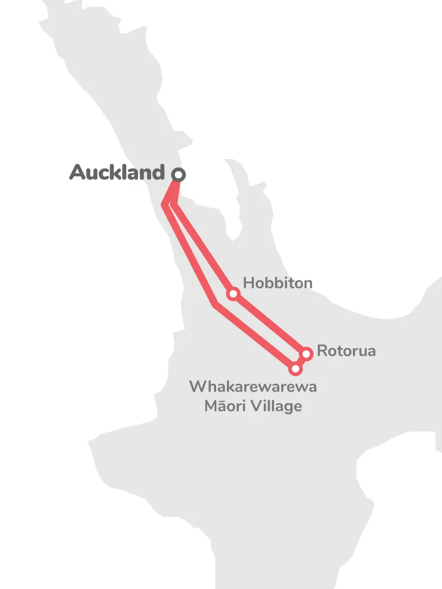 Rotorua: Hobbiton & Whakarewarewa Māori Village Tour Map