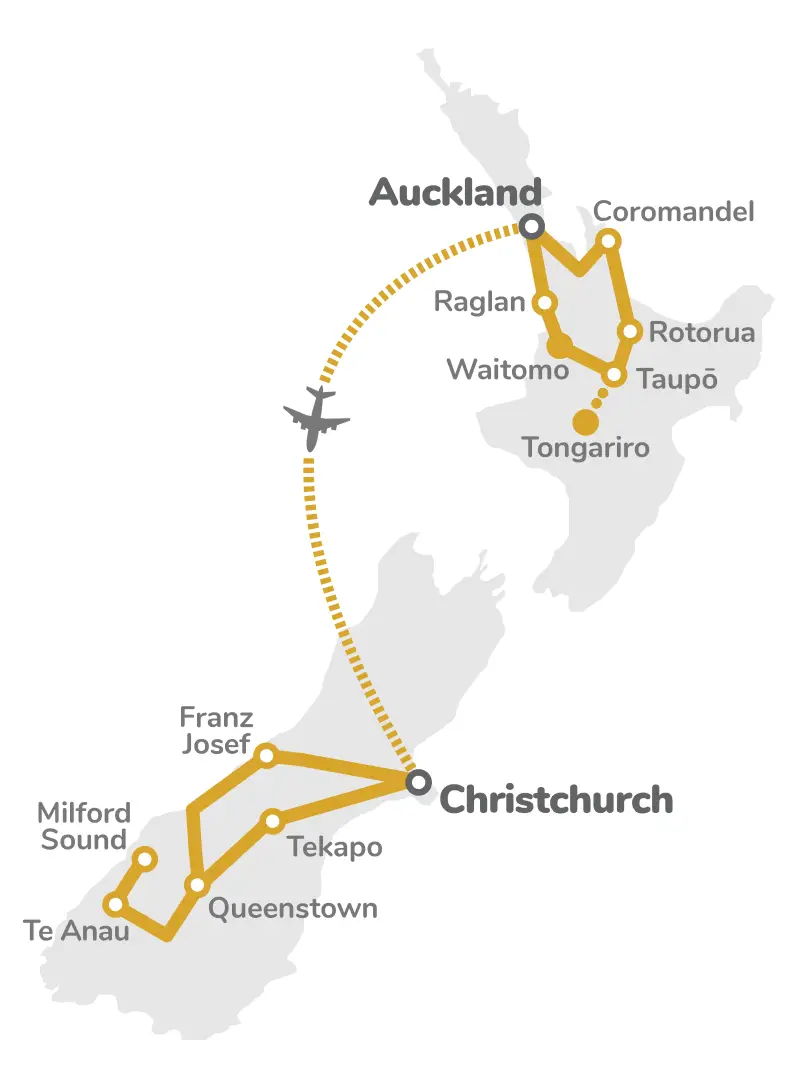 New Zealand Highlights route map