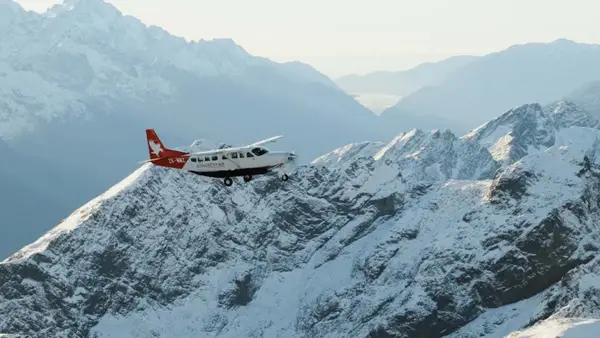 Plane flying over the Southern Alps in New Zealand