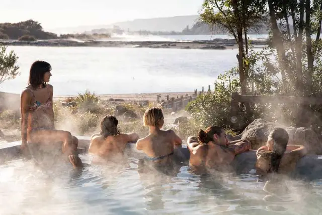 Group of people bathing at the Polynesian Spa