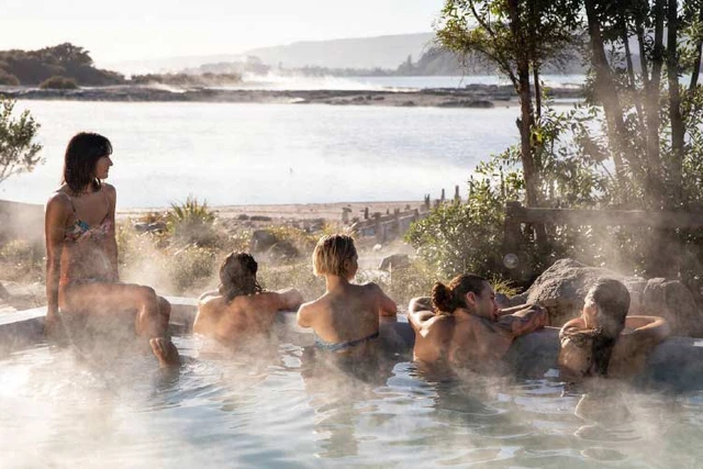 Group of people bathing at the Polynesian Spa