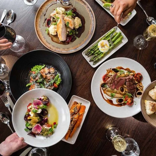 Table of food at Bistro Lago