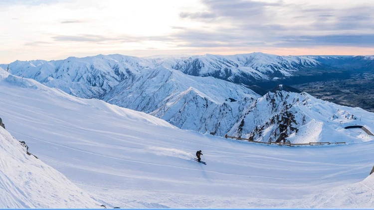 Solo travellers on a snow mountain, Cadrona, New Zealand