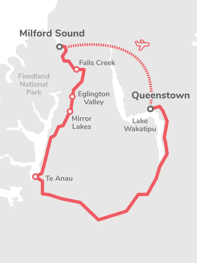 Milford Sound Tour: Cruise & Flight Route Map