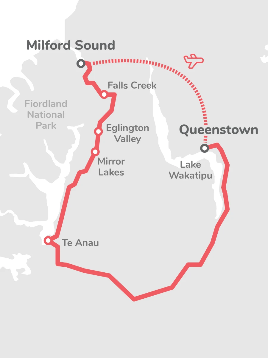 Milford Sound Tour: Cruise & Flight Route Map