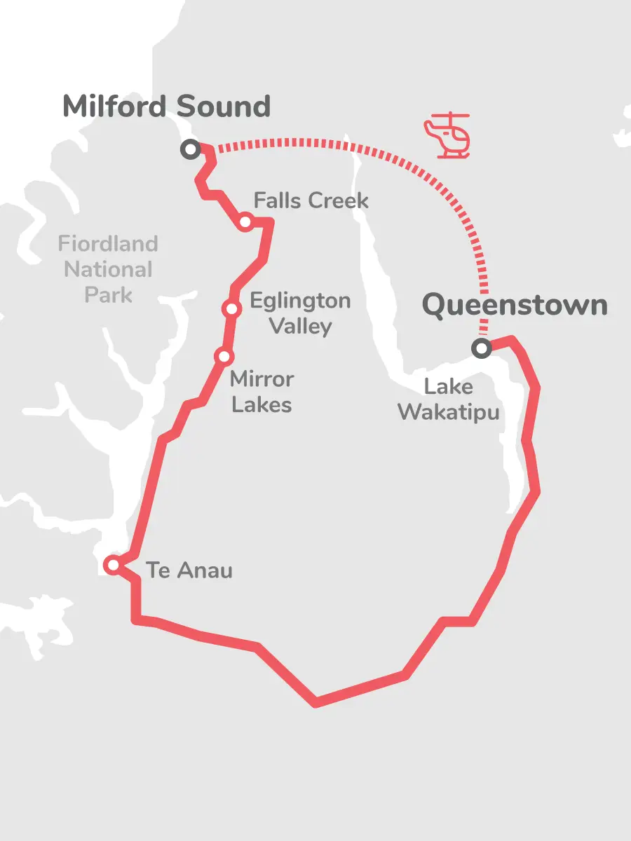 Milford Sound Tour: Cruise & Helicopter Route Map