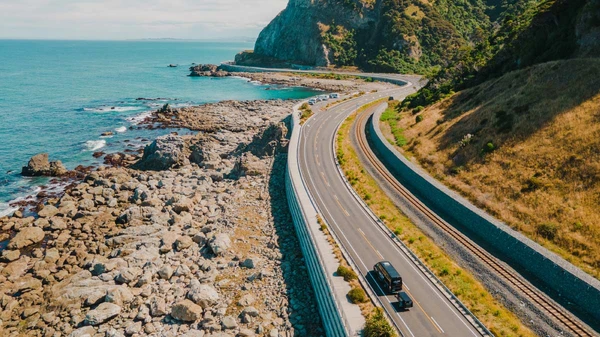 Wild Kiwi bus driving the coast near Kaikoura