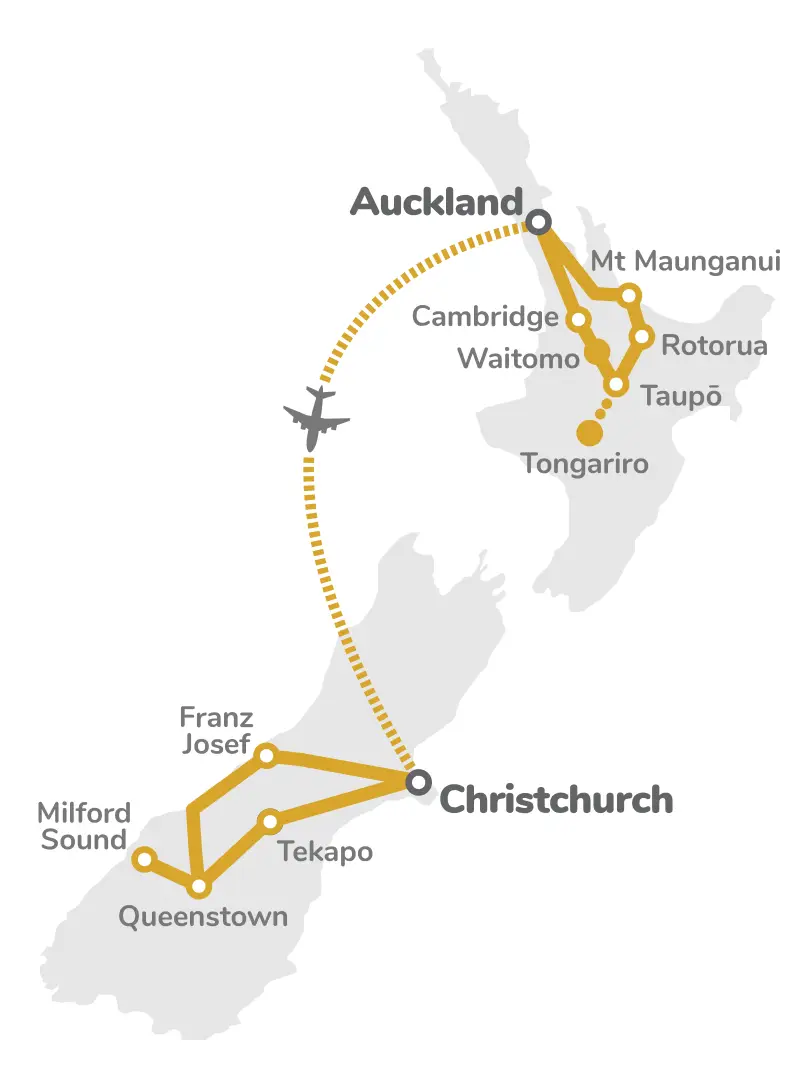 New Zealand Highlights route map