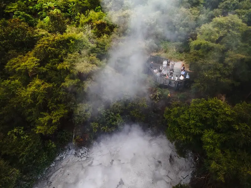 Aerial photo of geothermal pools in Rotorua