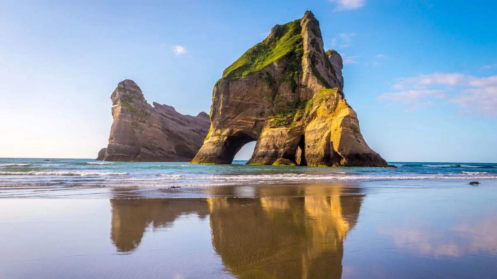 Rock formation at Wharariki Beach in New Zealand