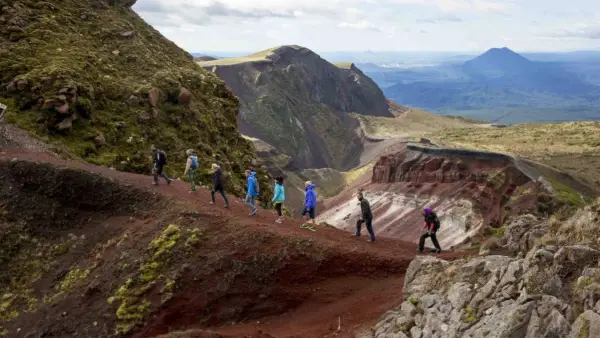 Group of people hiking Mount Tarawera