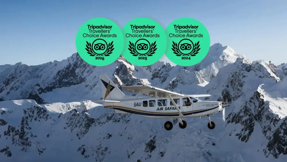 Air Safari plane flying over the Southern Alps