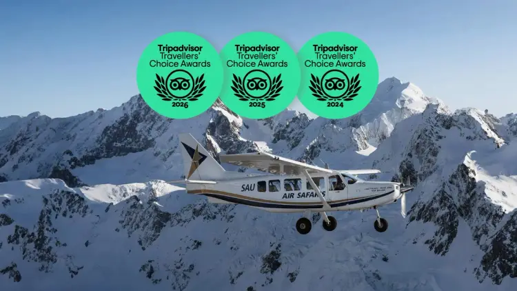 Small plane flying over the Southern Alps