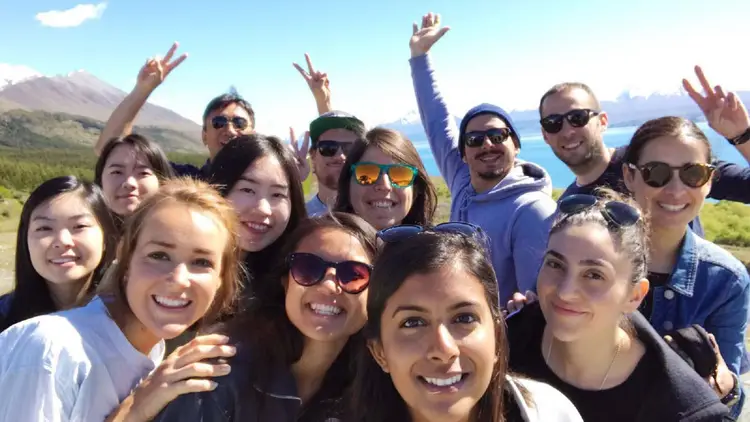 Group of friends pose for a selfie photo