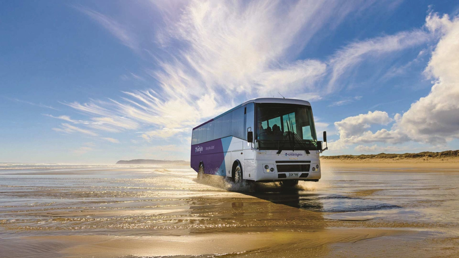 Bus driving along Ninety Mile Beach