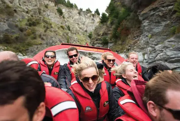 Group of people on the Shotover Jet in Queenstown