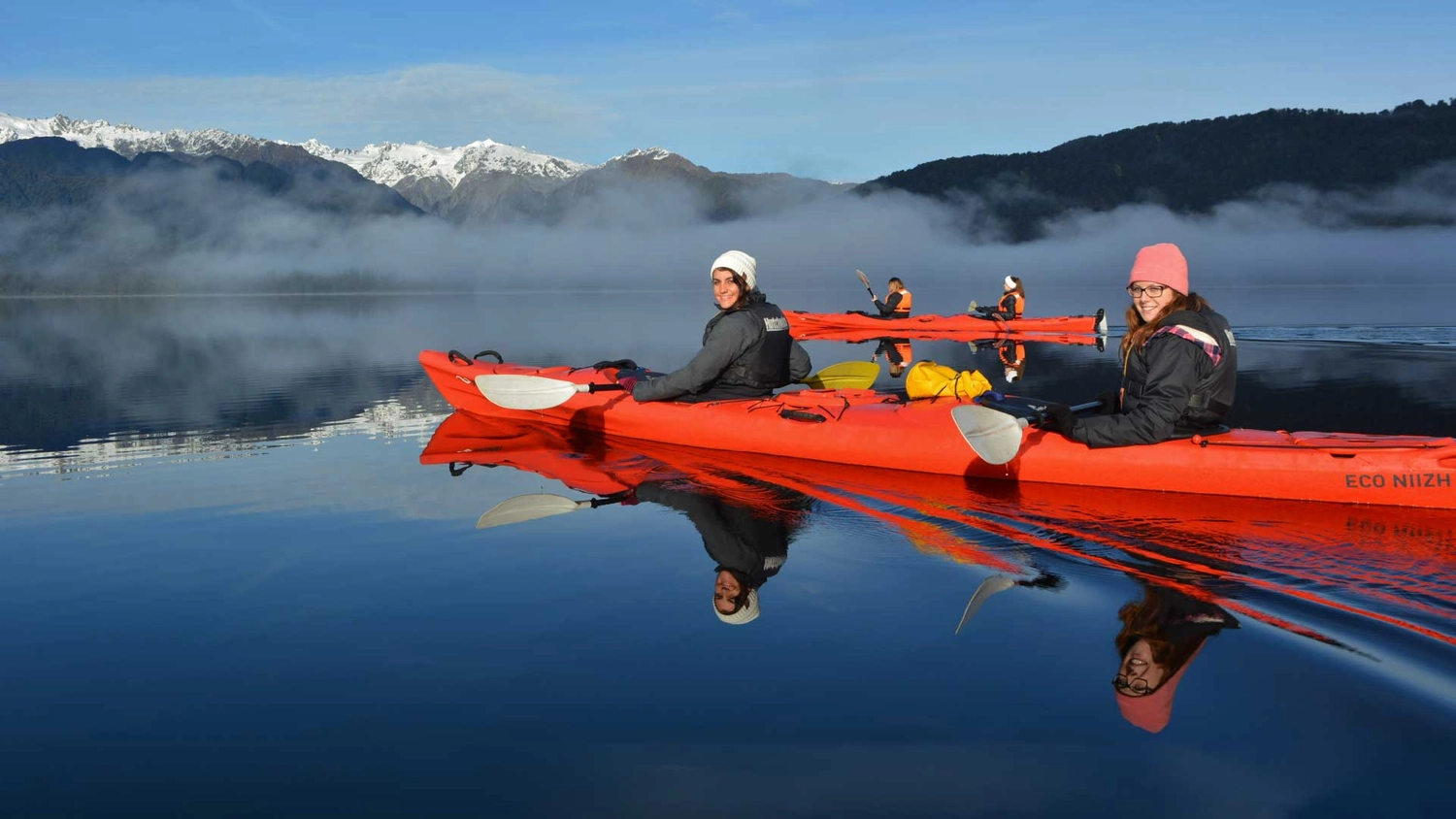 Two people kayaking at Franz Josef