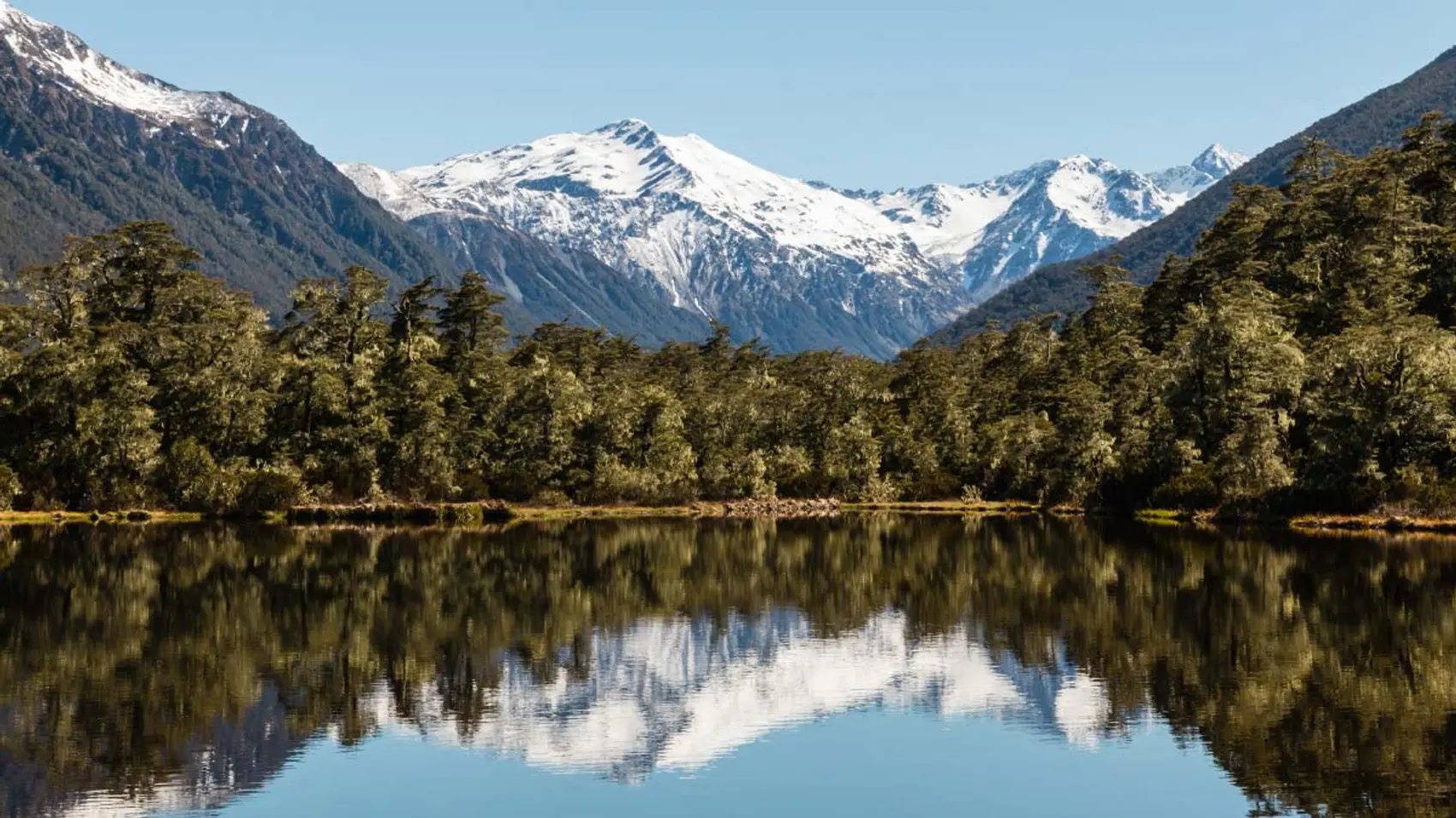 Mountain reflected in a lake on Lewis Pass