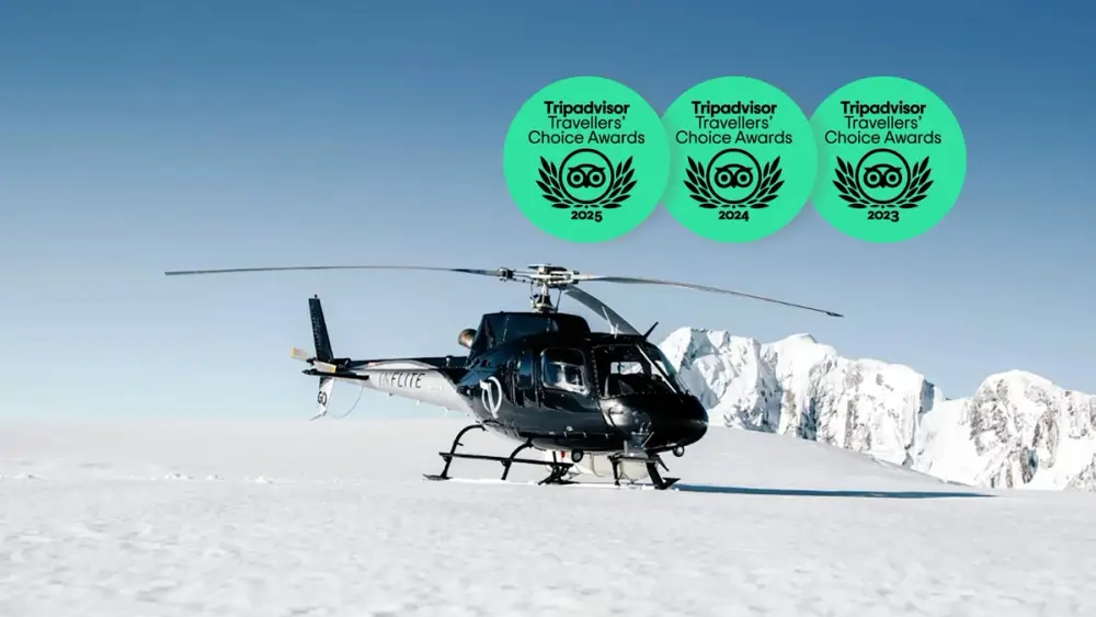Helicopter on snow at Mount Cook