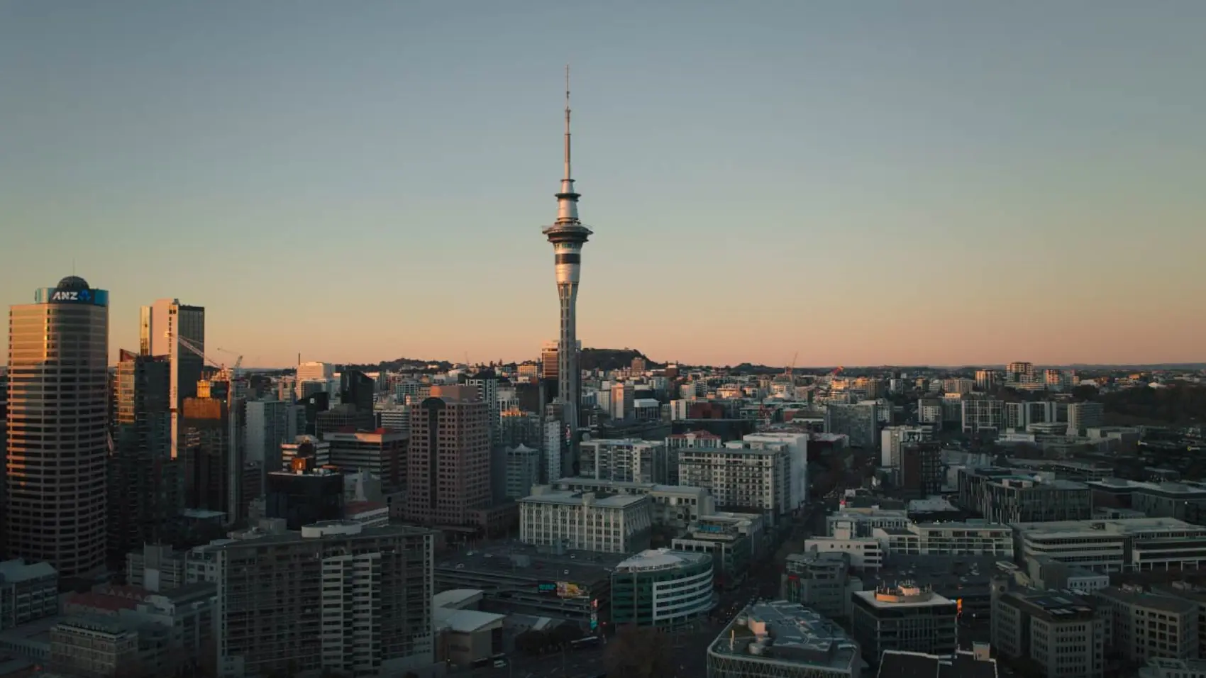 Auckland city view at sunset