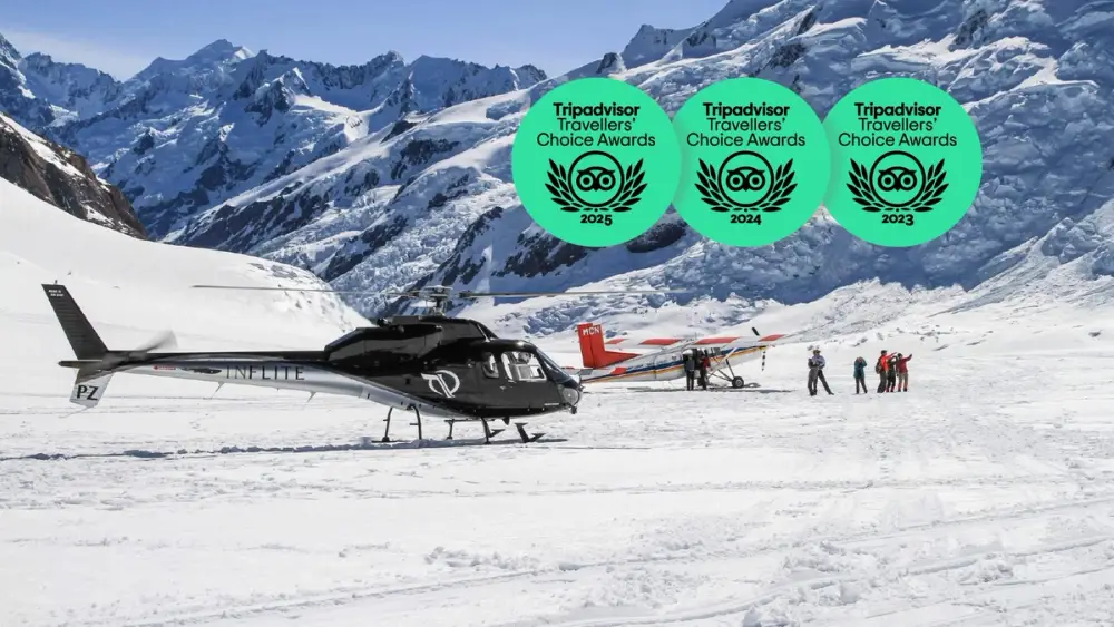 Helicopter and ski plane on a glacier