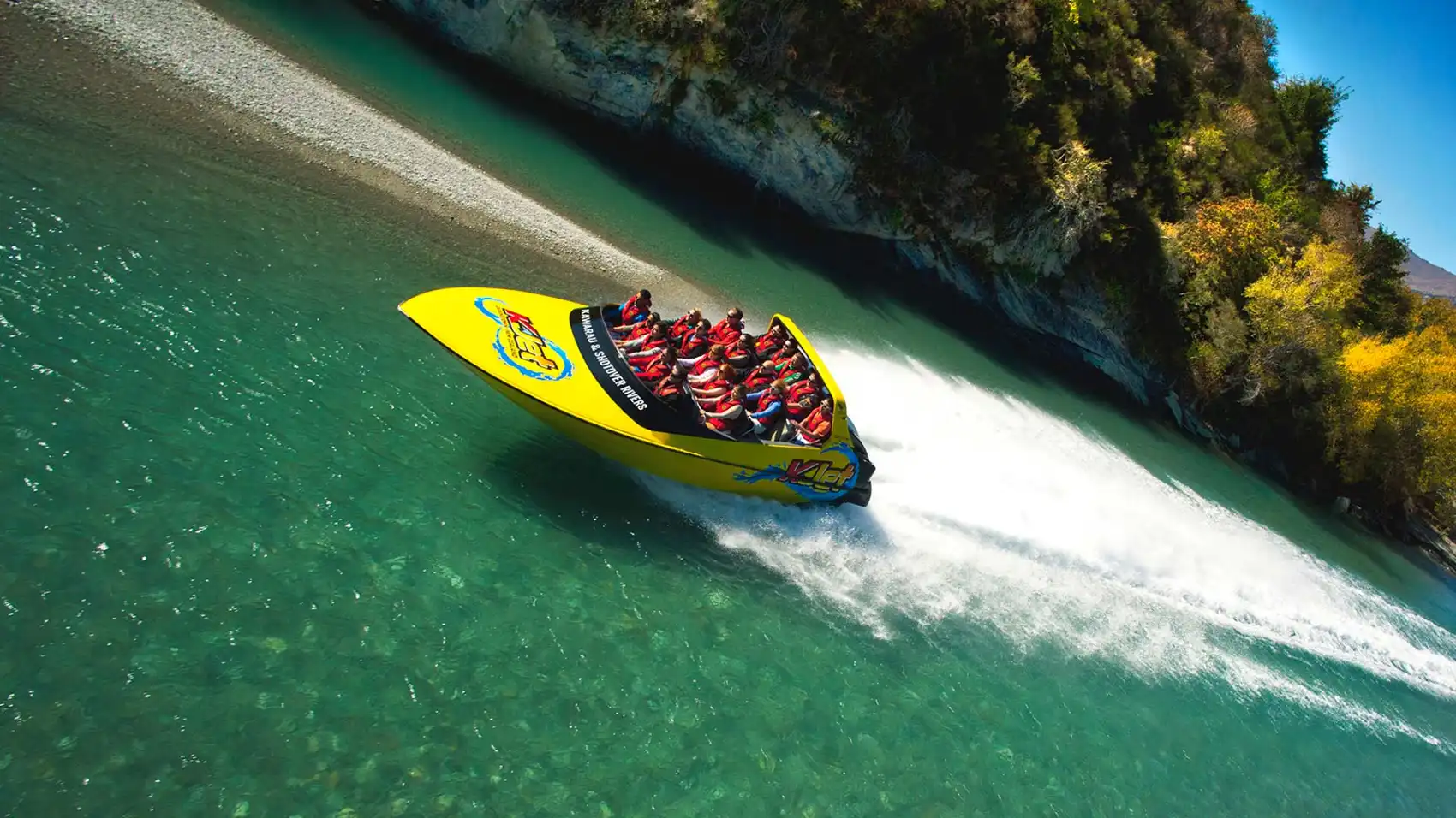 K Jet boat speeding along the Kawarau River