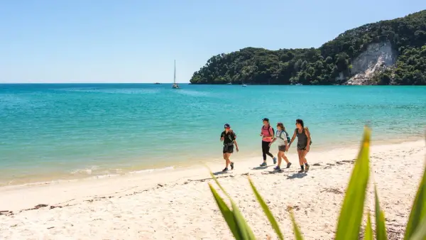 Group of people walking on the beach in Abel Tasman National Park