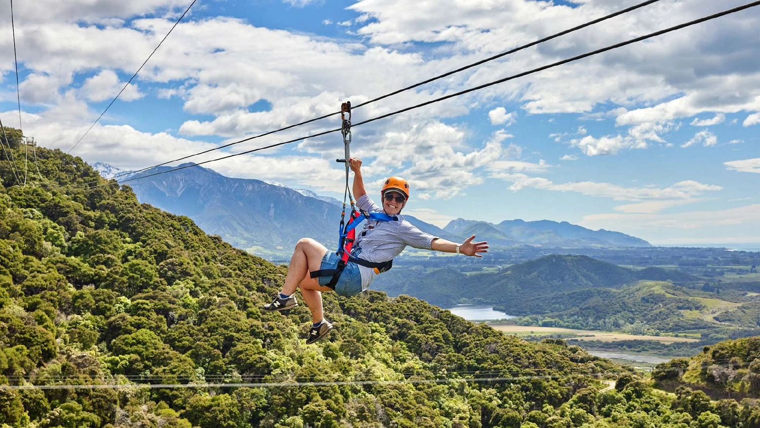 Woman ziplining in Kaikoura