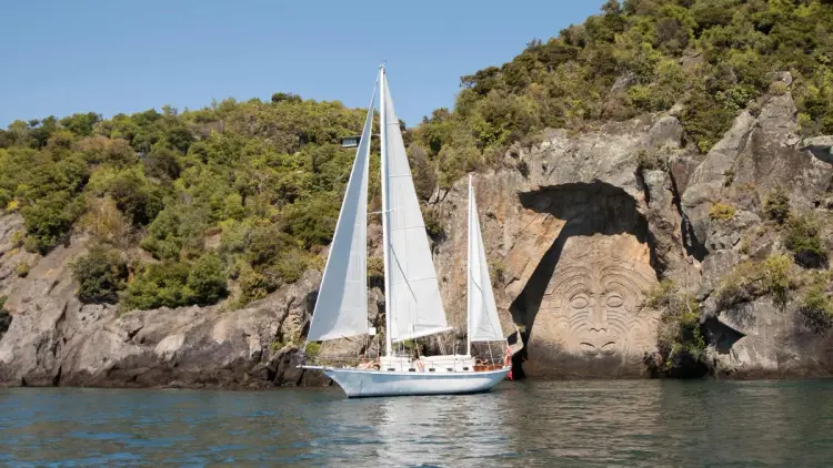 Yacht anchored on Lake Taupo