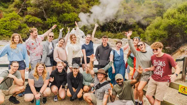 Group at people at the hot springs in Rotorua