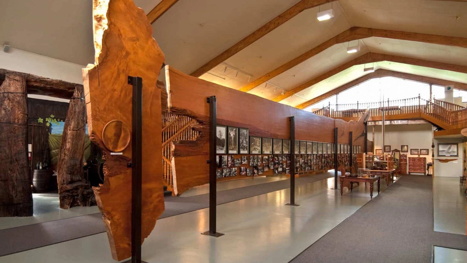 Large wooden carving at The Kauri Museum